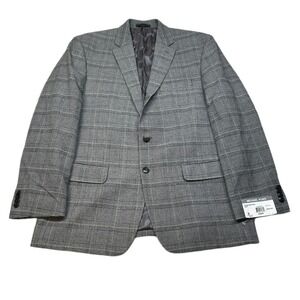 Michael Kors Kent Sport Coat Mens 42R 42 Black White Plaid‎ Stretch Classic $295
